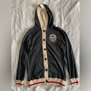 Roots salt and pepper Black and Cream button up Hoodie in size small